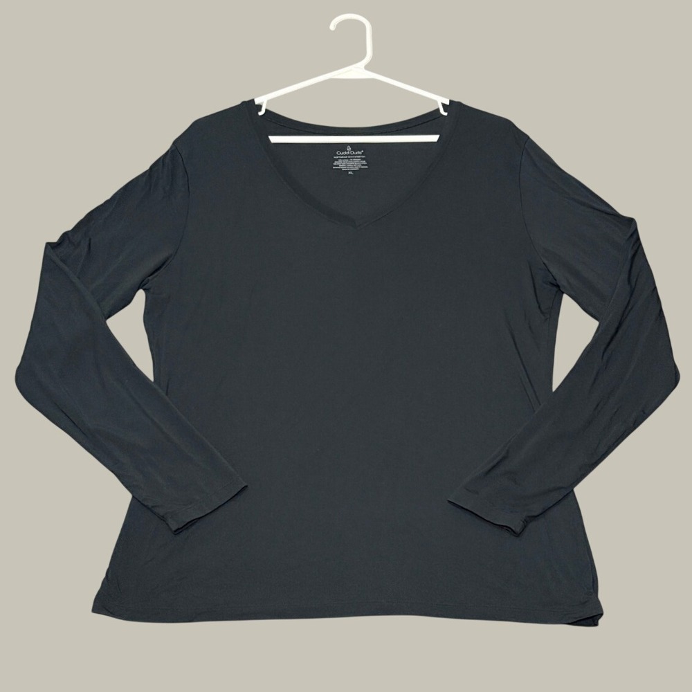 Cuddl Duds Womens XL Black Softwear Stretch V Neck Long Sleeve Shirt